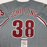 Autographed/Signed Curt Schilling Philadelphia Grey Baseball Jersey JSA COA