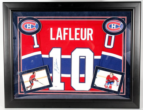 Guy Lafleur Signed Canadiens 28x36 Custom Framed Jersey Display (PSA COA)