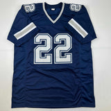 Autographed/Signed Emmitt Smith Dallas Blue Football Jersey Beckett BAS COA