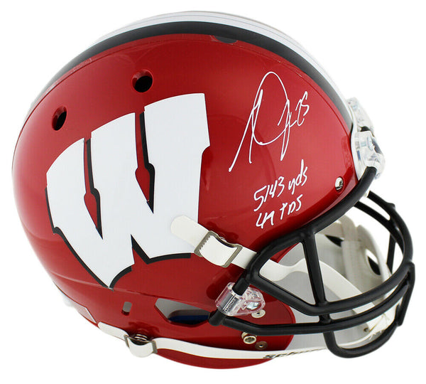 Melvin Gordon Signed Badgers Schutt Full Size Red & Black Helmet - Career Stats