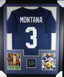 JOE MONTANA (Notre Dame navy TOWER) Signed Autographed Framed Jersey JSA