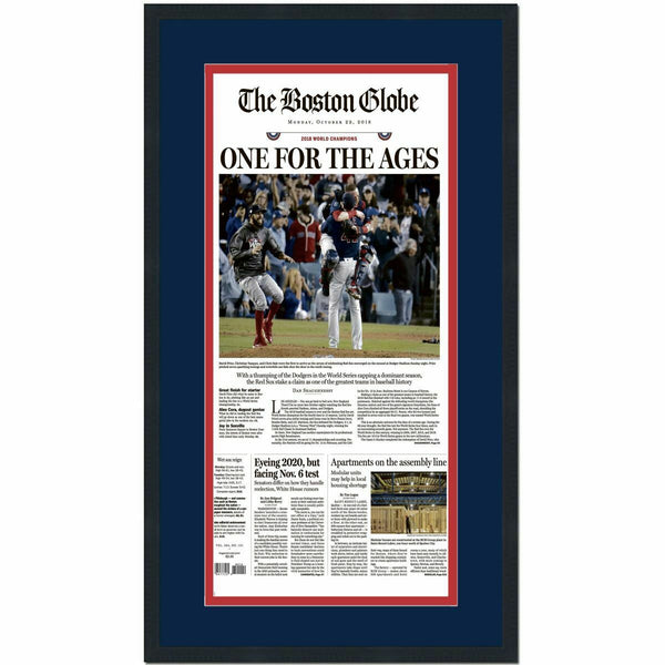 Framed Boston Globe For The Ages Red Sox 2018 World Series Newspaper 17x27 Photo