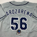 Autographed/Signed Randy Arozarena Tampa Bay Grey Jersey Beckett BAS COA