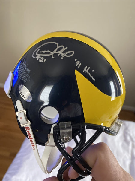 Desmond Howard Signed Michigan Riddell Mini Helmet Heisman 91 COA#25647