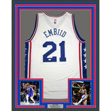 Framed Autographed/Signed Joel Embiid 35x39 White Basketball Jersey JSA COA/LOA