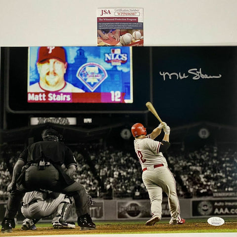 Autographed/Signed MATT STAIRS Moon Shot Phillies 11x14 Baseball Photo JSA COA