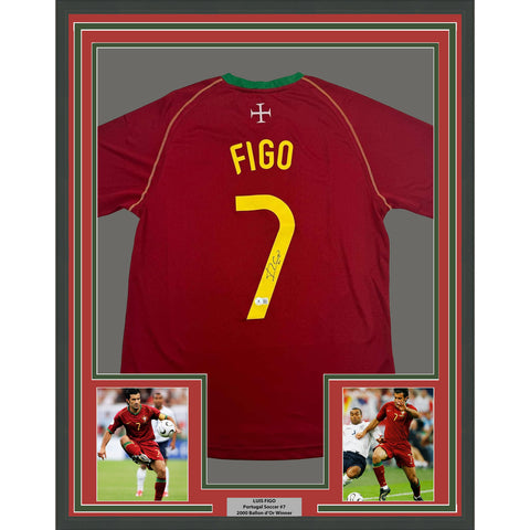 Framed Autographed/Signed Luis Figo 35x39 Portugal Team World Cup Jersey JSA COA