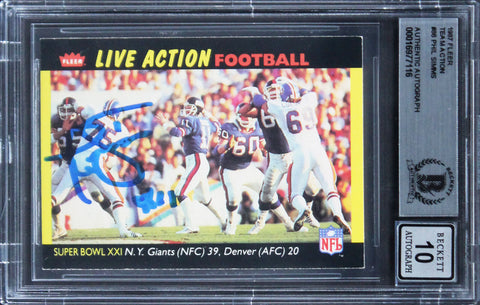 Giants Phil Simms Signed 1987 Fleer Team Action #86 Card Auto Grade 10! BAS Slab