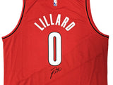 TRAILBLAZERS DAMIAN LILLARD AUTOGRAPHED RED FANATICS JERSEY XL BECKETT 214825