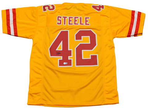 CARSON STEELE SIGNED AUTOGRAPHED KANSAS CITY CHIEFS #42 GOLD JERSEY BECKETT