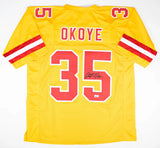 Christian Okoye Signed Chiefs Throwback Jersey (Beckett) Rushing Yards Ldr. 1989