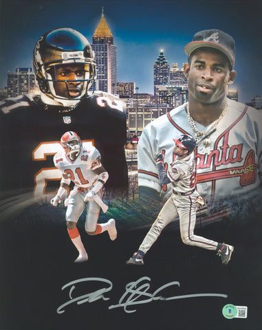 Atlanta Deion Sanders Authentic Signed 11x14 Collage Photo BAS Witnessed