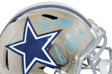 Dak Prescott & Cooper Signed Dallas Cowboys Chrome Replica Helmet BAS 25460