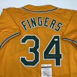 Autographed/Signed Rollie Fingers Oakland Yellow Baseball Jersey JSA COA