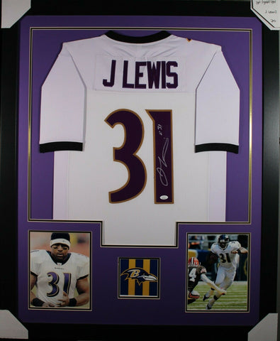 JAMAL LEWIS (Ravens white TOWER) Signed Autographed Framed Jersey JSA