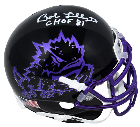 BOB LILLY AUTOGRAPHED TCU HORNED FROGS BLACK CHROME MINI HELMET W/ CHOF 81