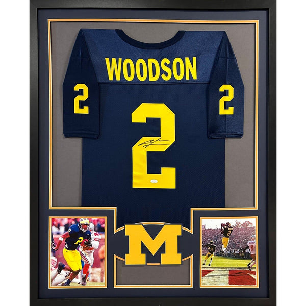 Charles Woodson Autographed Signed Framed Michigan HW Jersey JSA