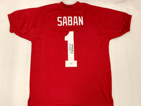 Nick Saban Autographed Alabama Crimson Tide Custom Jersey Beckett Witnessed