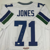 Autographed/Signed WALTER JONES HOF 14 Seattle White Football Jersey JSA COA