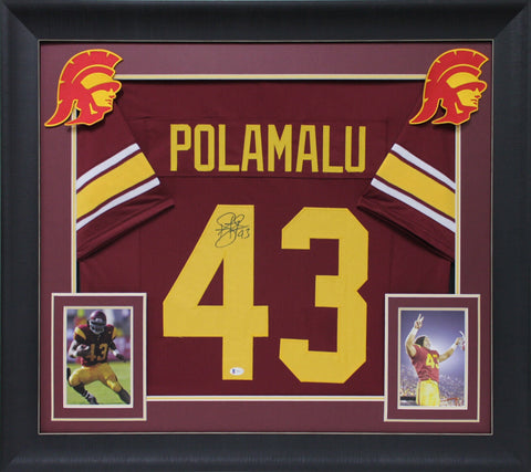 USC Troy Polamalu Authentic Signed Maroon Pro Style Framed Jersey BAS Witnessed