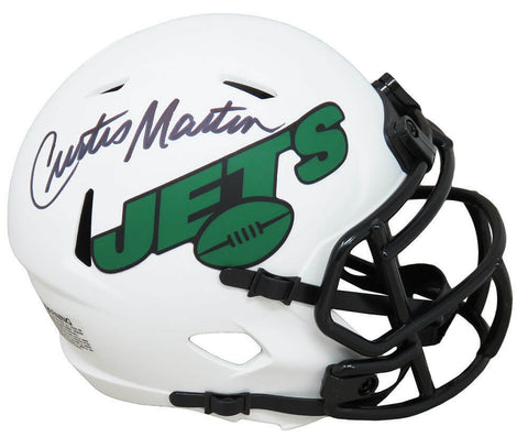 Curtis Martin Signed Jets Lunar Eclipe White Riddell Mini Helmet - SCHWARTZ COA