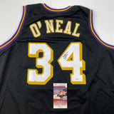 Autographed/Signed Shaquille Shaq O'Neal Los Angeles LA Black Jersey JSA COA