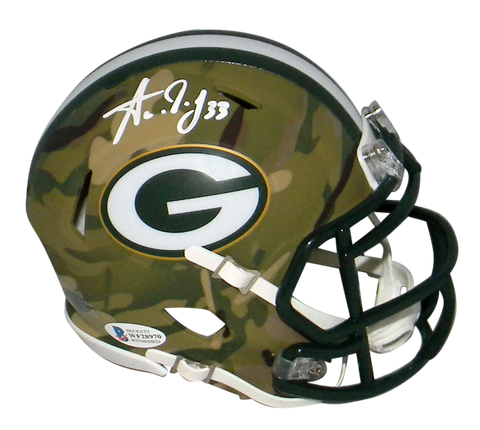 AARON JONES AUTOGRAPHED GREEN BAY PACKERS CAMO SPEED MINI HELMET BECKETT