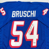 Autographed/Signed Tedy Bruschi New England Retro Blue Football Jersey BAS COA