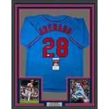 Framed Autographed/Signed Nolan Arenado 33x42 St. Louis Blue Jersey JSA COA