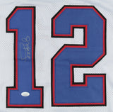 Jim Kelly Signed Buffalo Bills White Home Jersey (JSA COA) 4XSuper Bowl QB