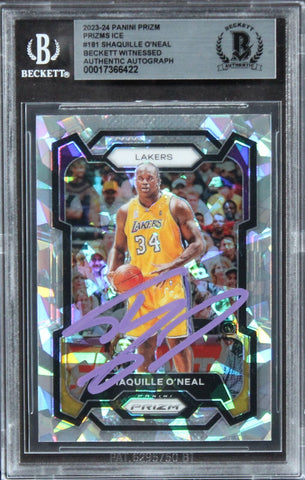 Shaquille O'neal Signed 2023 Panini Prizm Prizms Ice #181 Card BAS Slabbed