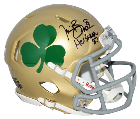 TIM BROWN SIGNED NOTRE DAME IRISH SHAMROCK SPEED MINI HELMET W/ HEISMAN 87