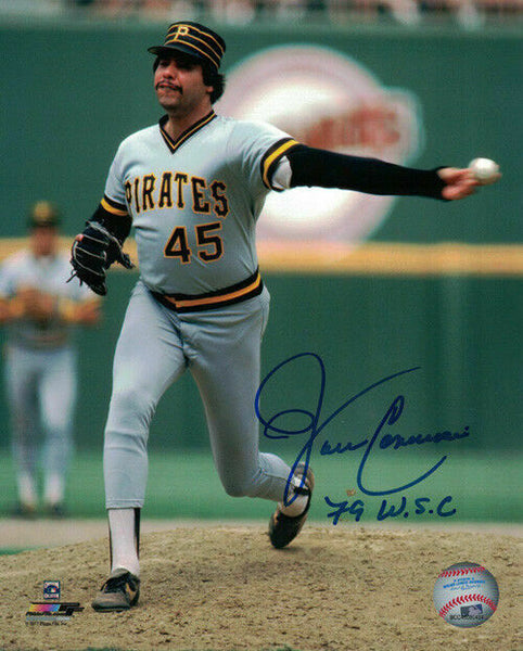 John Candelaria Autographed Pittsburgh Pirates 8x10 Photo Grey WS Champs 19986