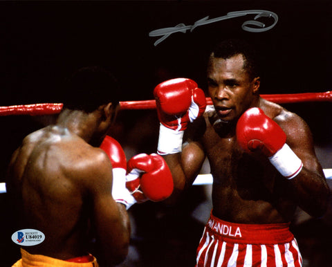 SUGAR RAY LEONARD AUTOGRAPHED 8X10 PHOTO VS. THOMAS HITMAN HEARNS BECKETT 178113