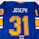 Autographed/Signed Curtis Joseph St. Louis Blue Hockey Jersey JSA COA