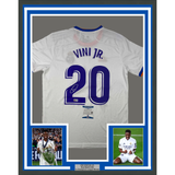 Framed Autographed/Signed Vini Vinicius Jr. 33x42 Madrid White Jersey BAS COA