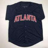 Autographed/Signed David Justice Atlanta Blue Baseball Jersey JSA COA