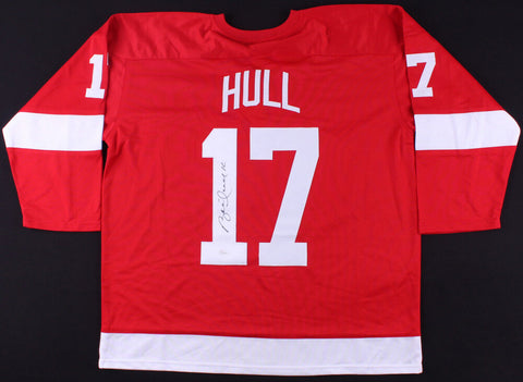 Brett Hull Signed Red Wings Red Jersey (JSA) 741 NHL Goals 4th Highest NHL total