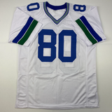 Autographed/Signed Steve Largent Seattle White Football Jersey PSA/DNA COA