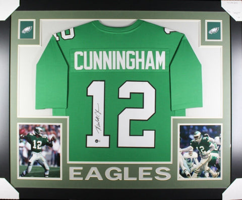 RANDALL CUNNINGHAM (Eagles kelly green SKYLINE) Signed Auto Frame Jersey Beckett