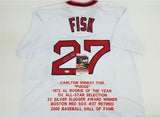 Carlton Fisk Signed Red Sox Stat Jersey (JSA COA) Played 4 Decades 1960s -1990s