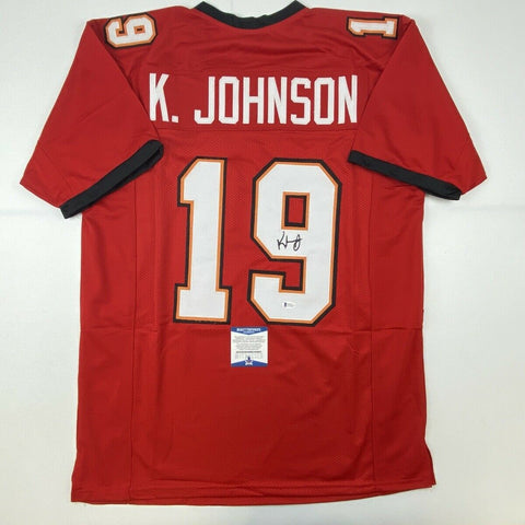 Autographed/Signed KEYSHAWN JOHNSON Tampa Bay Red Football Jersey Beckett COA