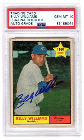 Billy Williams Signed Cubs 1961 Topps Baseball Rookie Card #141 (PSA / Auto 10)