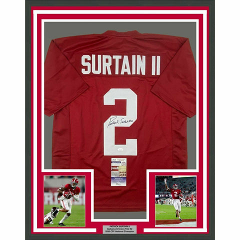 FRAMED Autographed/Signed PATRICK SURTAIN II 33x42 Alabama Red Jersey JSA COA