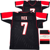 ATLANTA FALCONS MICHAEL VICK AUTOGRAPHED BLACK JERSEY BECKETT BAS WITNESS 230182