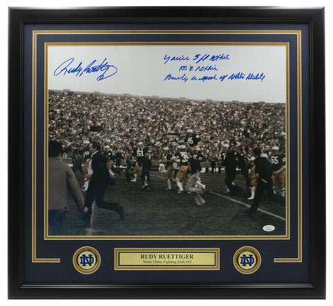 Rudy Ruettiger Signed Framed 16x20 Notre Dame Photo 5ft Nothing Multi Insc. JSA