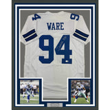 Framed Autographed/Signed Demarcus Ware 35x39 Dallas White Jersey Beckett COA