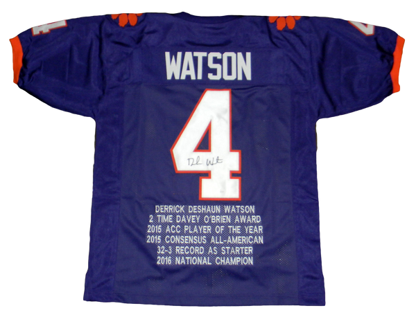 DESHAUN WATSON SIGNED AUTOGRAPHED CLEMSON TIGERS #4 PURPLE STAT JERSEY JSA