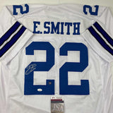 Autographed/Signed Emmitt Smith Dallas White Football Jersey JSA COA