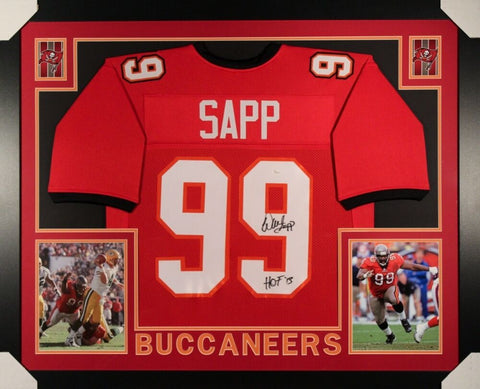 Warren Sapp Signed Buccaneers 35x43 Custom Framed Jersey Inscribed "HOF 13" /JSA